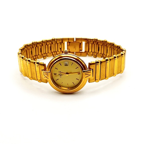Croton Accessories - Vintage CROTON Ladies Gold Tone Watch Round Face Date Window 7.25” Bracelet